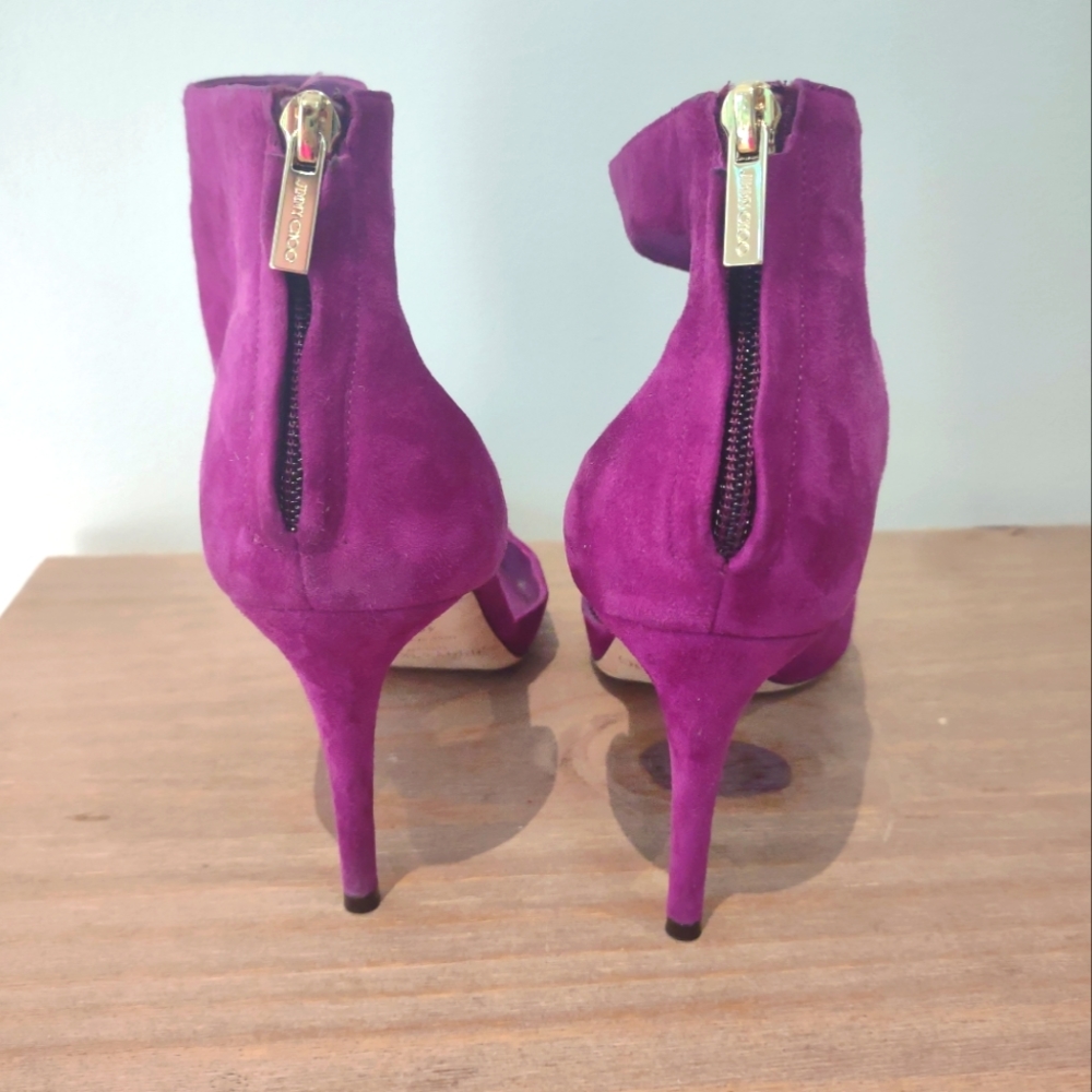 Jimmy Choo Taria 85 Madeline fuchsia cut out suede heeled booties 40.5 $825 - Picture 6 of 11